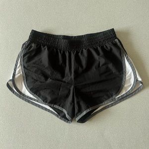 Women’s Black and White Tek Gear Athletic Running Shorts with Gray Detail